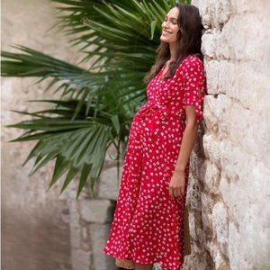 Seraphine Red Midi Wrap Maternity Dress